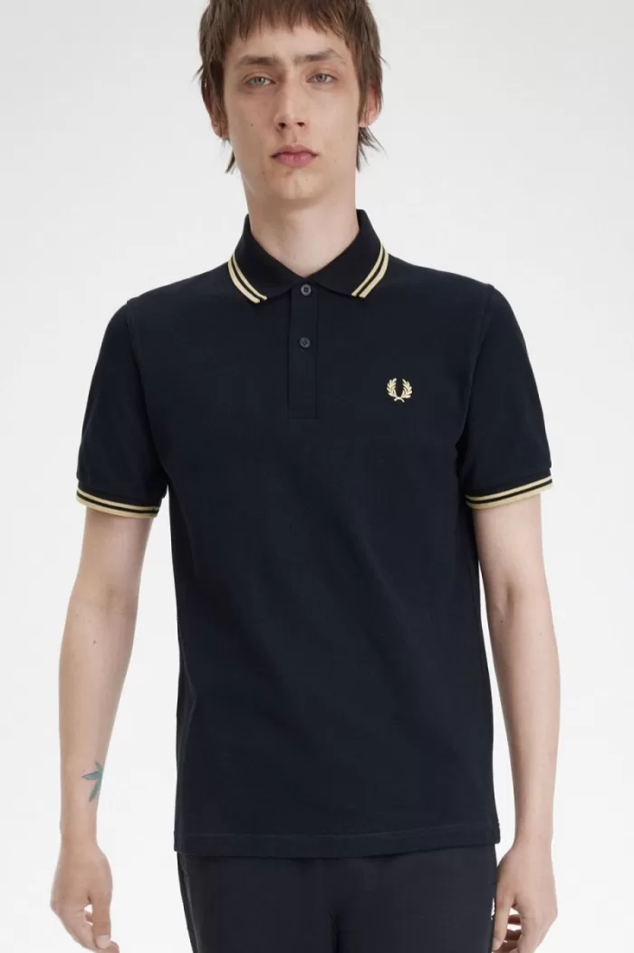 Fred Perry Tokyo M12 Men’s Polo Shirt Black Champagne JEGLQ1950