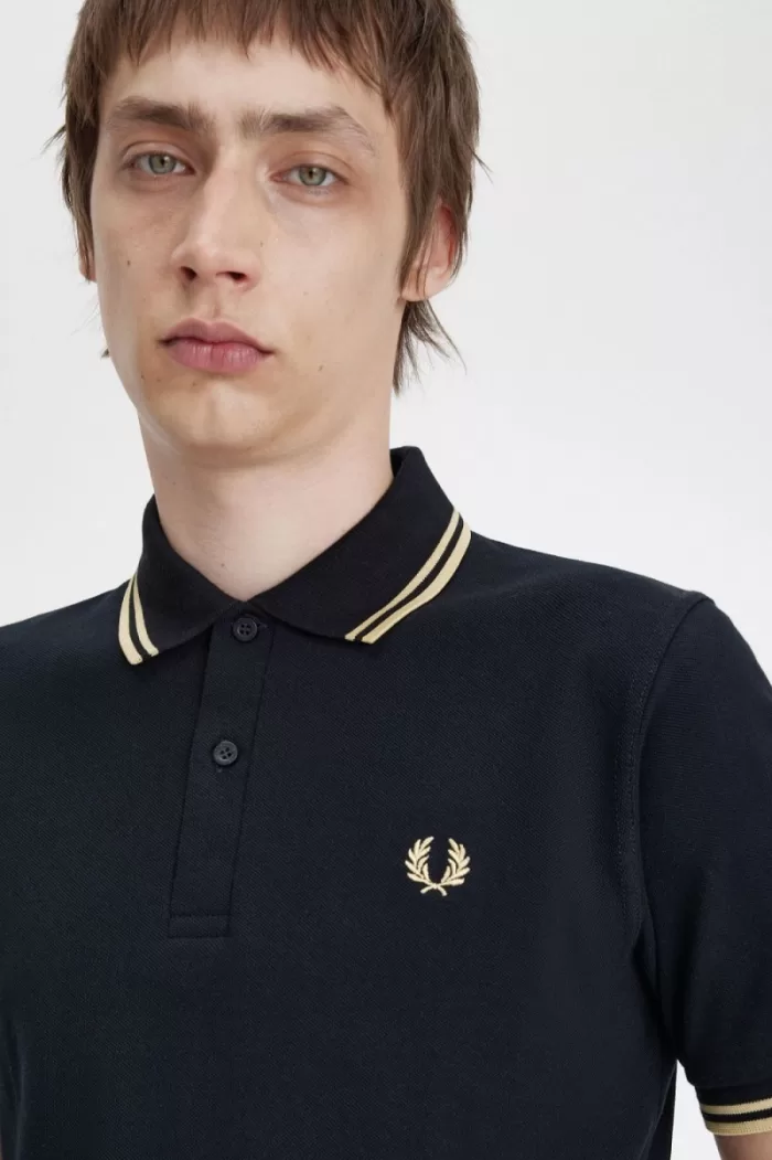 Fred Perry Tokyo M12 Men’s Polo Shirt Black Champagne JEGLQ1950