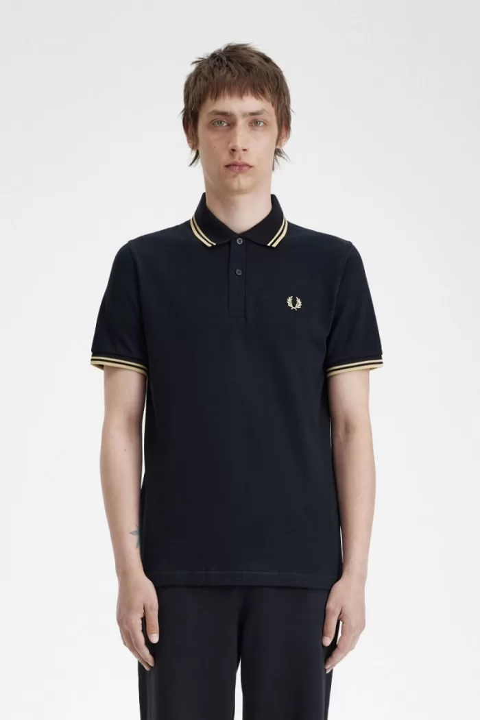 Fred Perry Tokyo M12 Men’s Polo Shirt Black Champagne JEGLQ1950