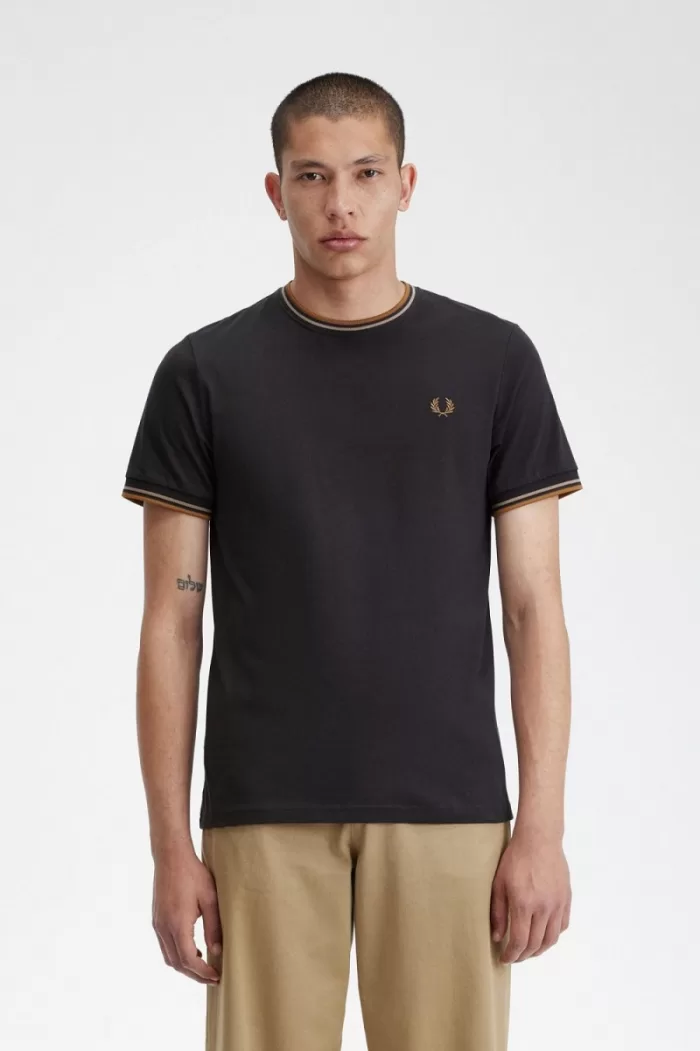 Fred Perry Twin Tipped Men’s T-Shirt Anchor Grey Green Dark Coffee GNKJD6213