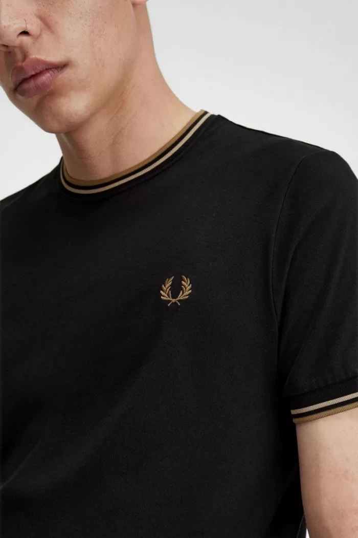 Fred Perry Twin Tipped Men’s T-Shirt Black Green Brown JLIVD0639