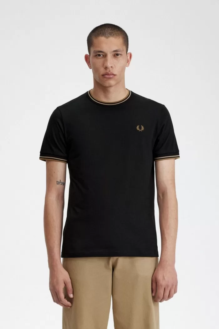 Fred Perry Twin Tipped Men’s T-Shirt Black Green Brown JLIVD0639