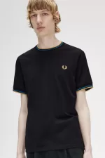 Fred Perry Twin Tipped Men’s T-Shirt Black Cyber Blue Light Rust KNBSL5398