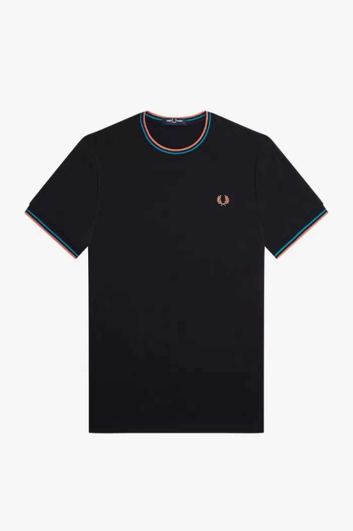 Fred Perry Twin Tipped Men’s T-Shirt Black Cyber Blue Light Rust KNBSL5398