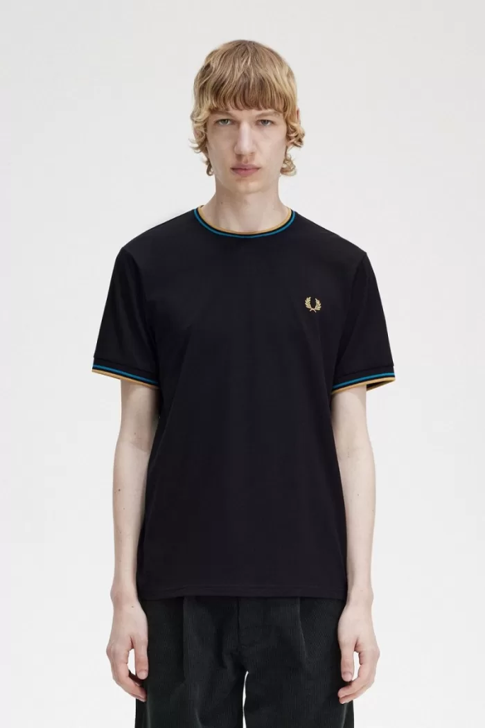 Fred Perry Twin Tipped Men’s T-Shirt Black Cyber Blue Light Rust KNBSL5398