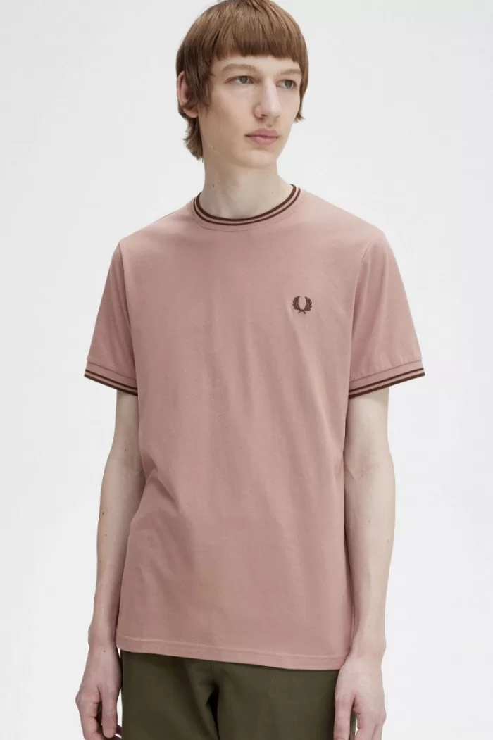 Fred Perry Twin Tipped Men’s T-Shirt Dark Pink Whisky Brown JMFOB2853