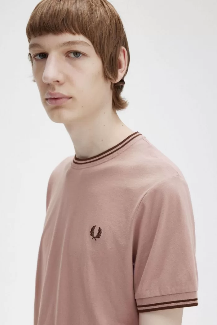 Fred Perry Twin Tipped Men’s T-Shirt Dark Pink Whisky Brown JMFOB2853