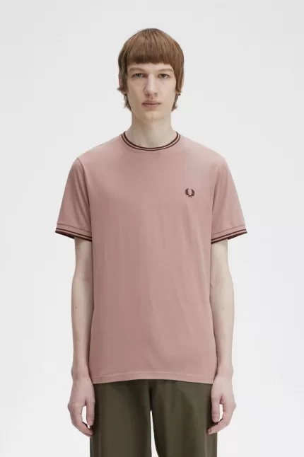 Fred Perry Twin Tipped Men’s T-Shirt Dark Pink Whisky Brown JMFOB2853