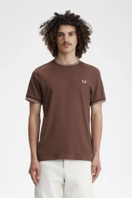 Fred Perry Twin Tipped Men’s T-Shirt Dark Red Warm Grey ZNLFY0923