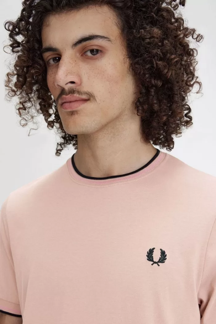 Fred Perry Twin Tipped Men’s T-Shirt Dark Pink Dusty Rose Black DLOXG7102