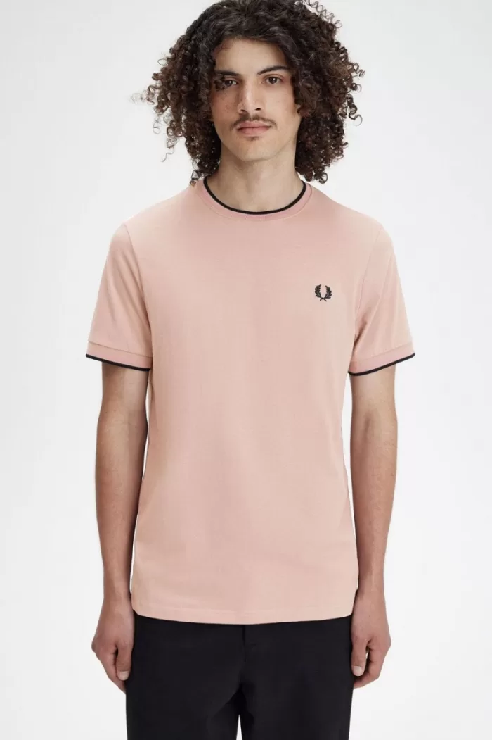 Fred Perry Twin Tipped Men’s T-Shirt Dark Pink Dusty Rose Black DLOXG7102