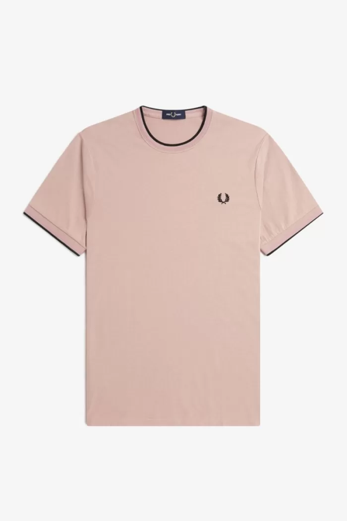 Fred Perry Twin Tipped Men’s T-Shirt Dark Pink Dusty Rose Black DLOXG7102