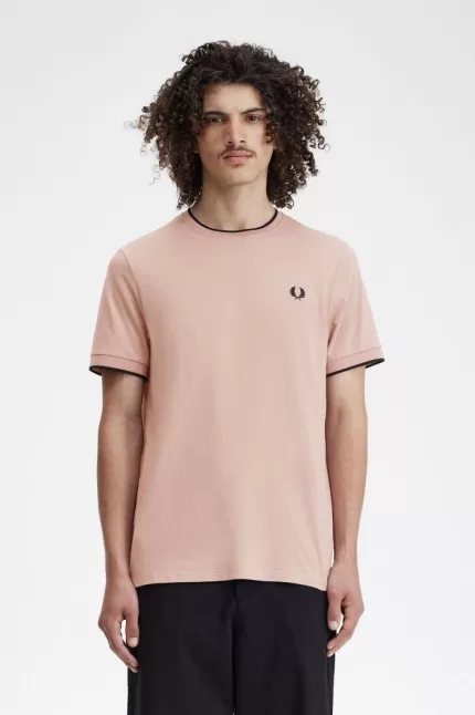 Fred Perry Twin Tipped Men’s T-Shirt Dark Pink Dusty Rose Black DLOXG7102