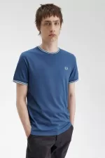 Fred Perry Twin Tipped Men’s T-Shirt Midnight Blue Beige Light Aqua ROEUW6582