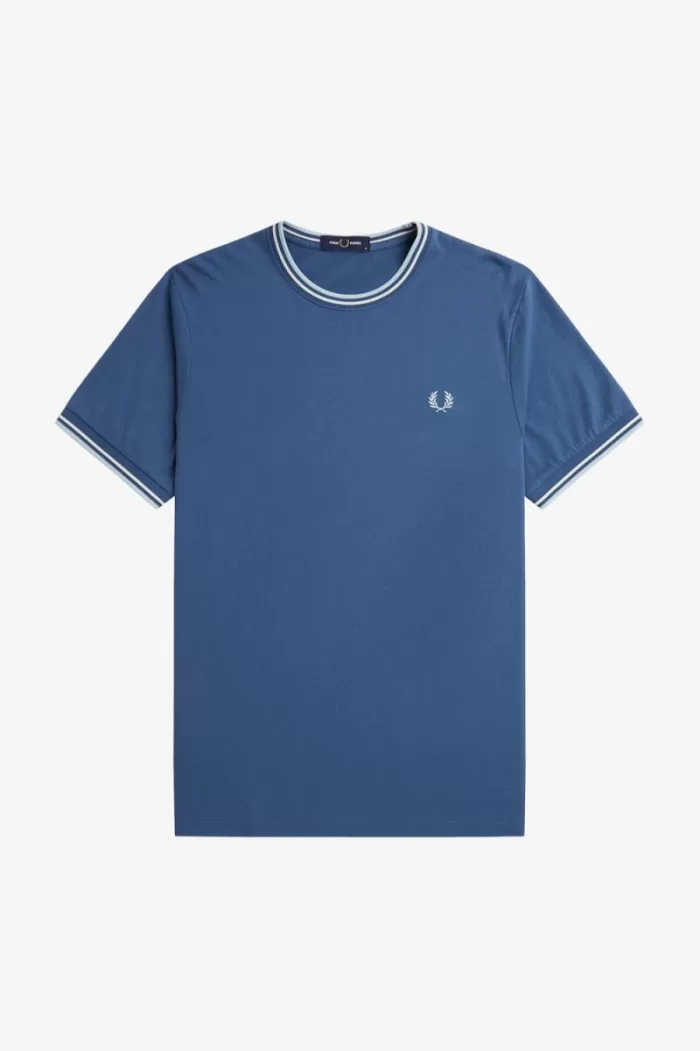 Fred Perry Twin Tipped Men’s T-Shirt Midnight Blue Beige Light Aqua ROEUW6582