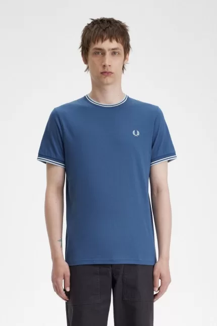 Fred Perry Twin Tipped Men’s T-Shirt Midnight Blue Beige Light Aqua ROEUW6582