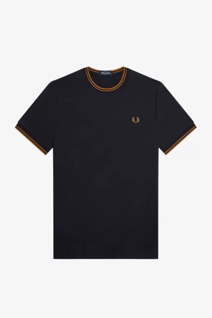 Fred Perry Twin Tipped Men’s T-Shirt Navy Dark Coffee TQJXS5043