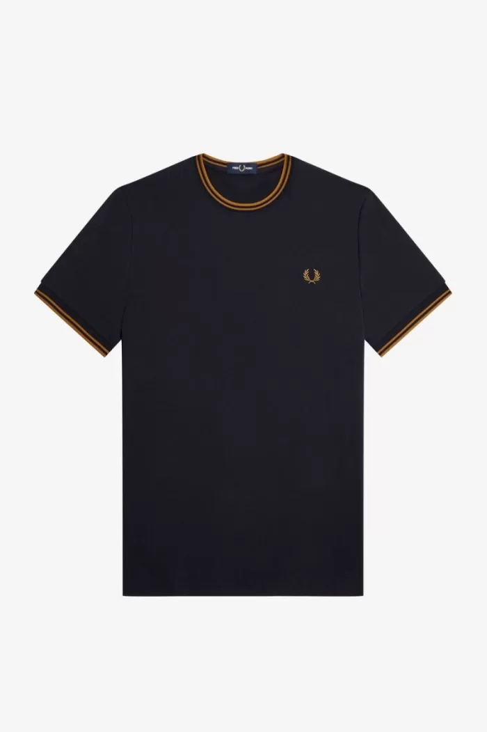 Fred Perry Twin Tipped Men’s T-Shirt Navy Dark Coffee TQJXS5043