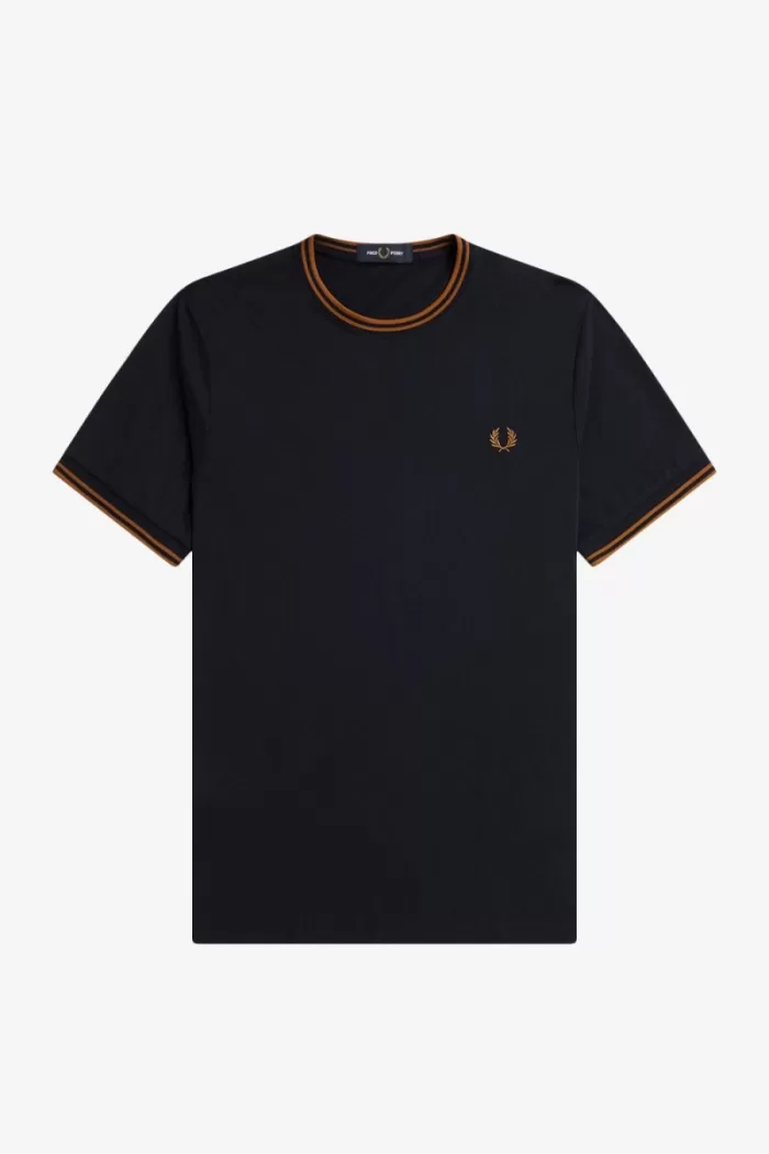 Fred Perry Twin Tipped Men’s T-Shirt Navy Dark Coffee TQJXS5043