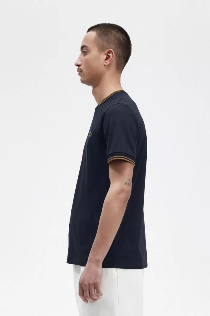 Fred Perry Twin Tipped Men’s T-Shirt Navy Dark Coffee TQJXS5043