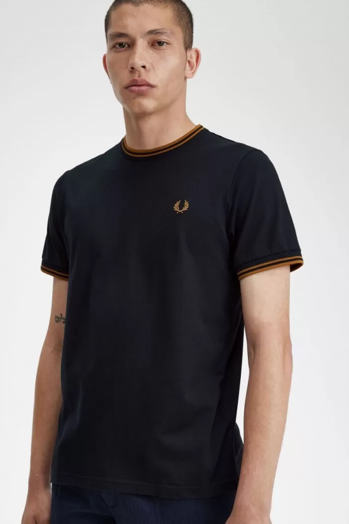 Fred Perry Twin Tipped Men’s T-Shirt Navy Dark Coffee TQJXS5043