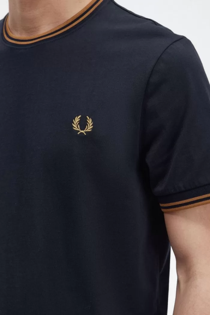 Fred Perry Twin Tipped Men’s T-Shirt Navy Dark Coffee TQJXS5043