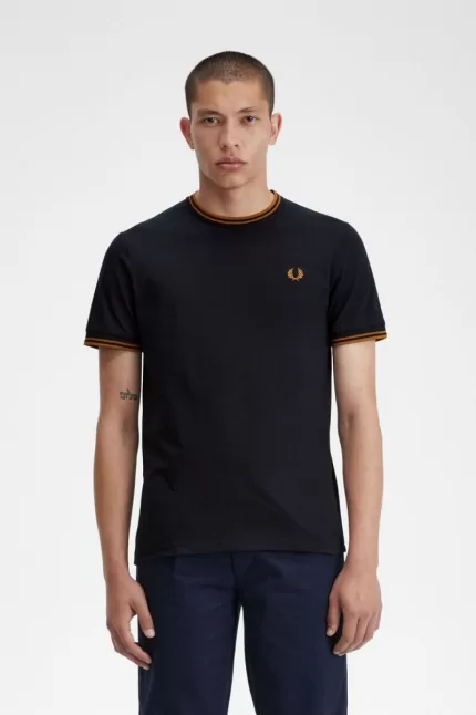 Fred Perry Twin Tipped Men’s T-Shirt Navy Dark Coffee TQJXS5043