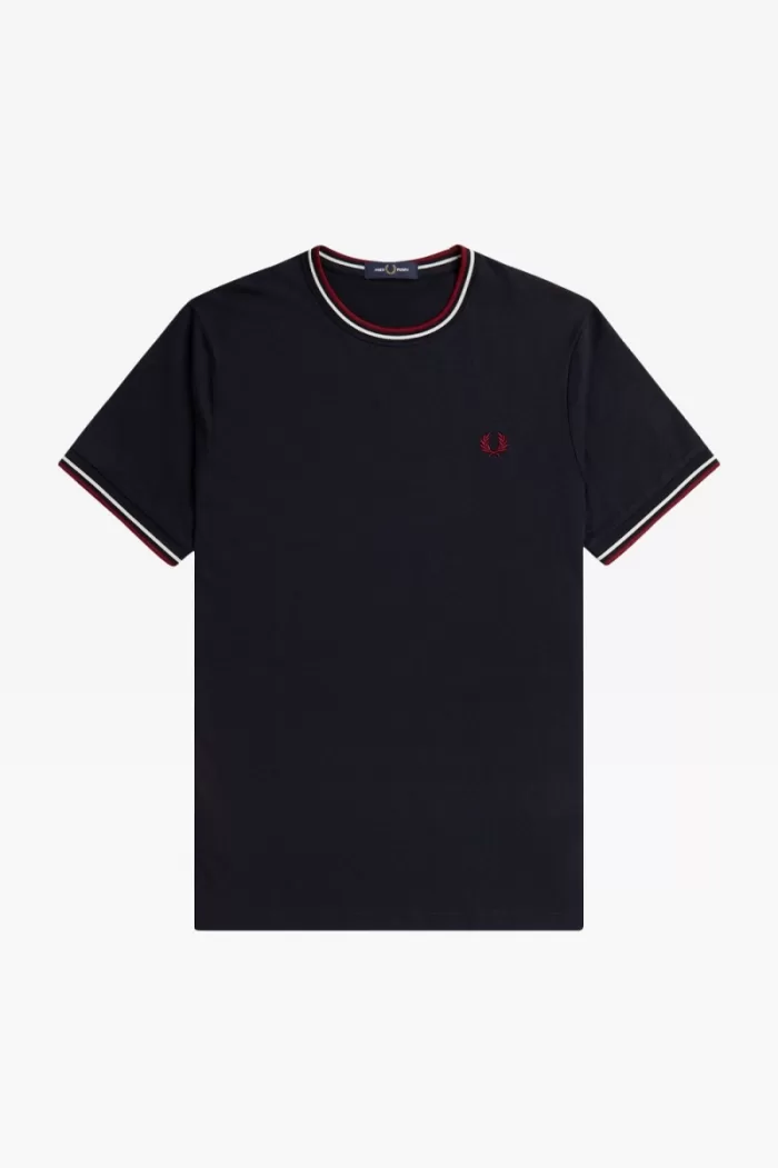 Fred Perry Twin Tipped Men’s T-Shirt Navy Snow White Burnt Red OCPRG3821