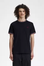 Fred Perry Twin Tipped Men’s T-Shirt Navy Snow White Burnt Red OCPRG3821