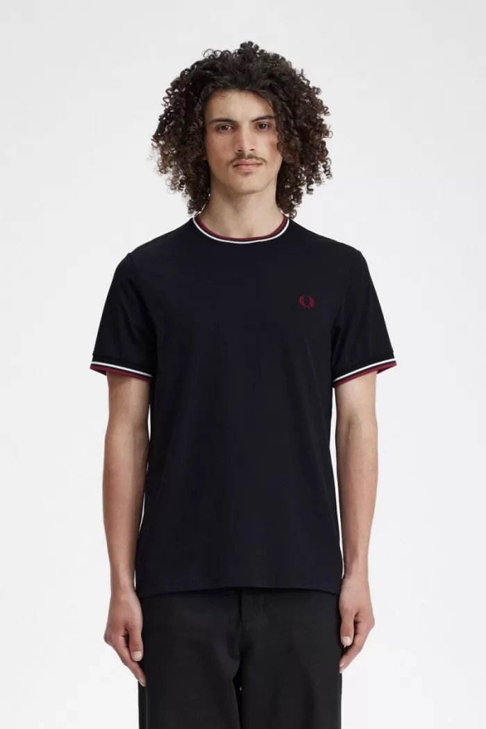 Fred Perry Twin Tipped Men’s T-Shirt Navy Snow White Burnt Red OCPRG3821