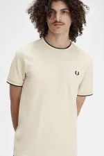 Fred Perry Twin Tipped Men’s T-Shirt Oatmeal Beige Black GCDOB7621