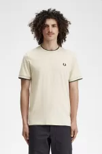 Fred Perry Twin Tipped Men’s T-Shirt Oatmeal Beige Black GCDOB7621