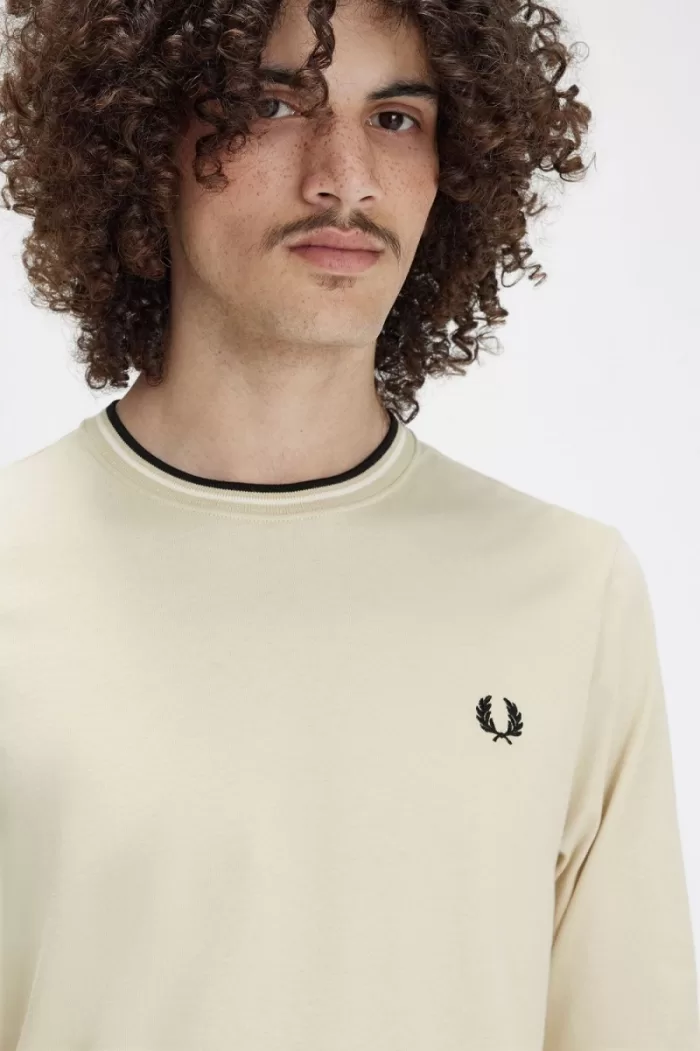 Fred Perry Twin Tipped Men’s T-Shirt Oatmeal Beige Black JIPCX7904