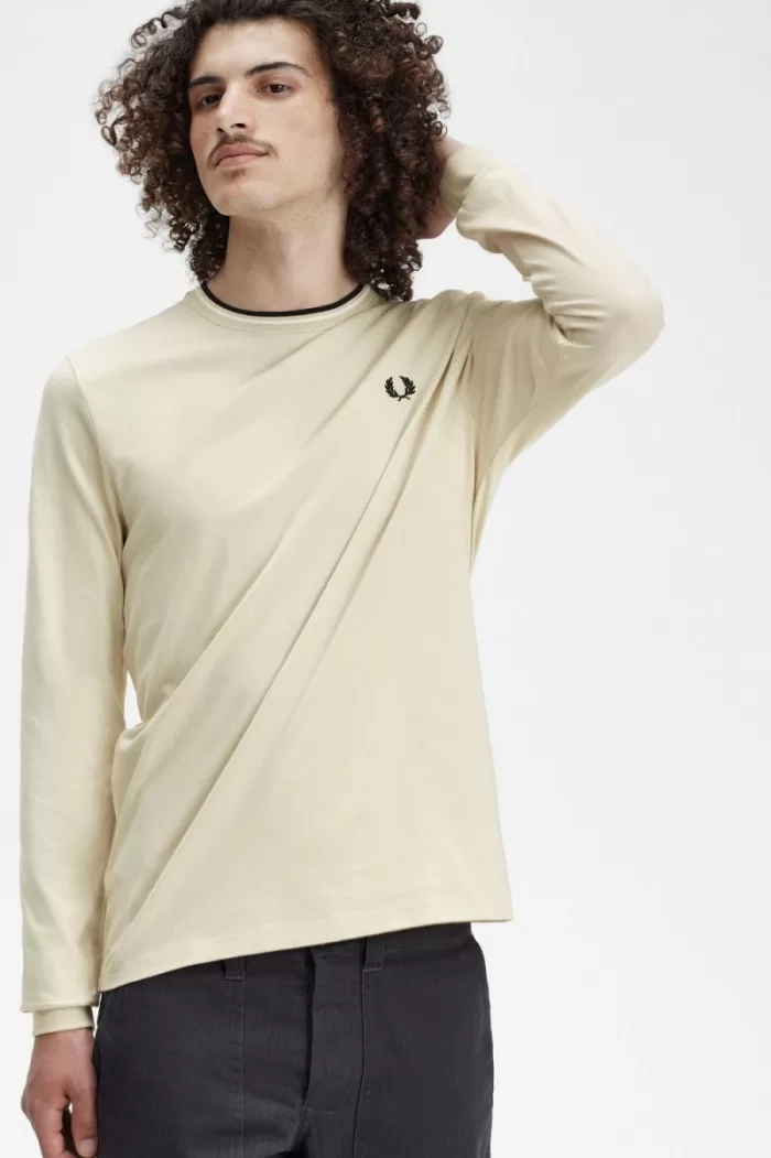 Fred Perry Twin Tipped Men’s T-Shirt Oatmeal Beige Black JIPCX7904