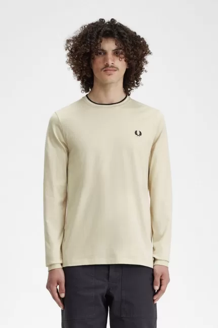 Fred Perry Twin Tipped Men’s T-Shirt Oatmeal Beige Black JIPCX7904