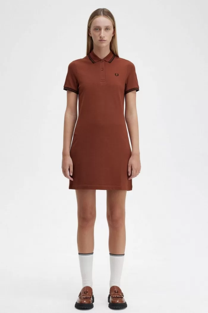 Fred Perry Twin Tipped Shirt Women’s Dress Whisky Brown Black VWRLH6189