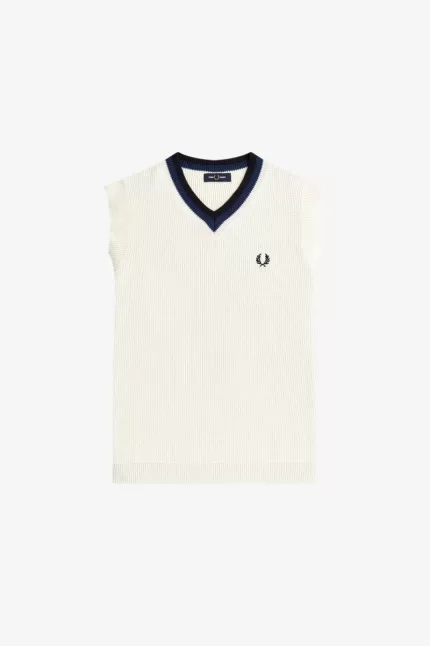 Fred Perry V-Neck Knitted Men’s Tanks Beige RTXLO0615