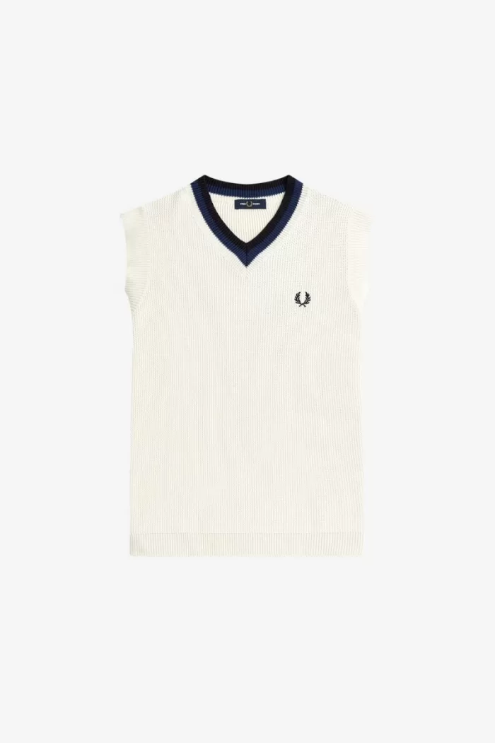 Fred Perry V-Neck Knitted Men’s Tanks Beige RTXLO0615