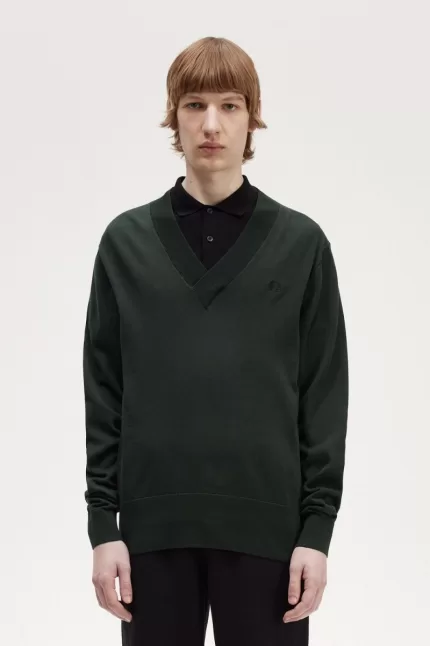 Fred Perry V-Neck Men’s Jumper Night Green CMYXI4375