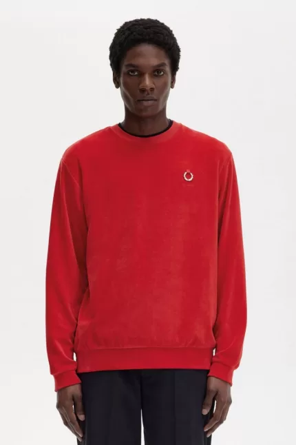 Fred Perry Velour Men’s Sweatshirts Red HAZRX6748