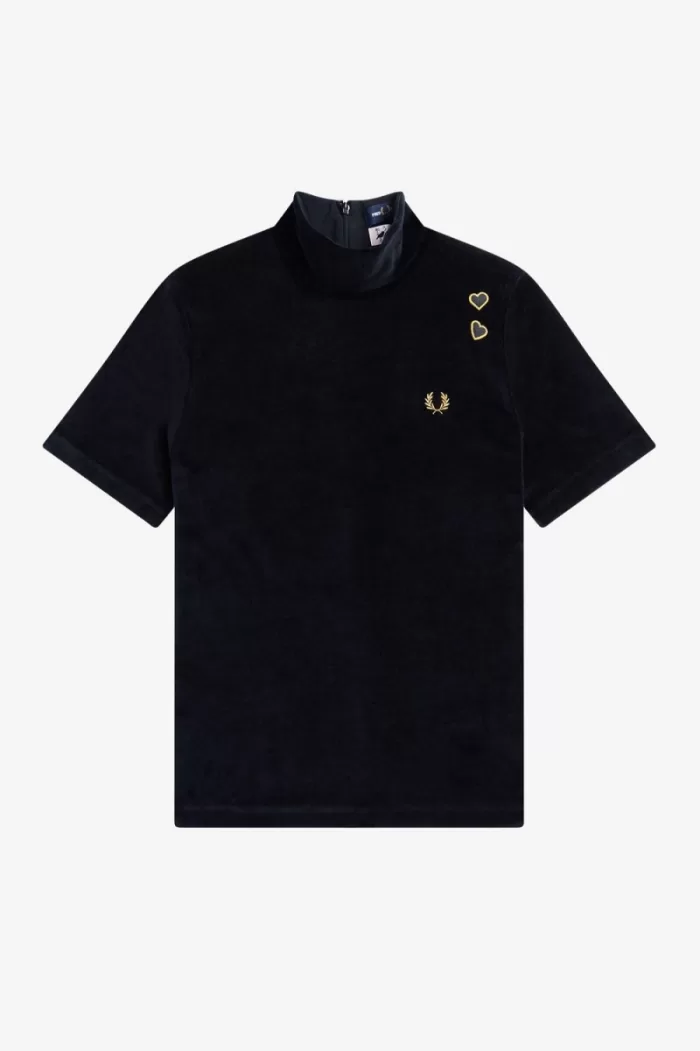 Fred Perry Velour Women’s T-Shirt Black ZUDVG1047