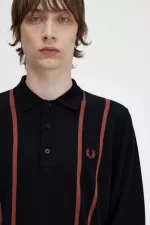 Fred Perry Vertical Stripe Knitted Men’s Shirt Black GJTCI4875