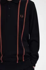 Fred Perry Vertical Stripe Knitted Men’s Shirt Black GJTCI4875