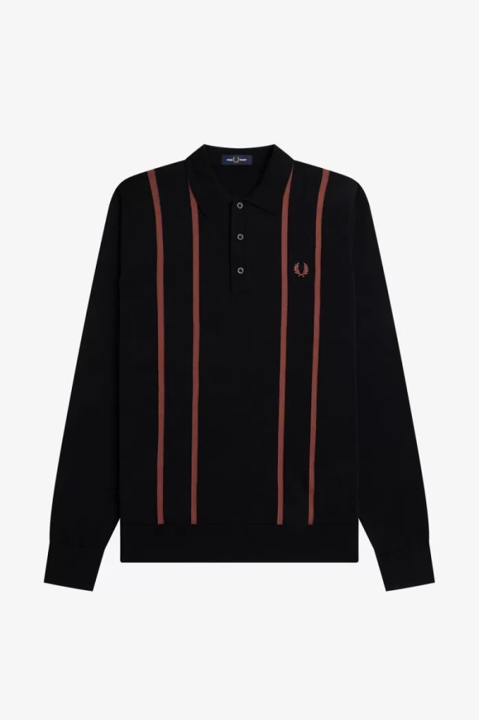 Fred Perry Vertical Stripe Knitted Men’s Shirt Black GJTCI4875