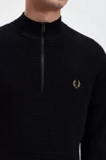 Fred Perry Waffle Stitch Half Zip Men’s Jumper Navy CSQGU3281