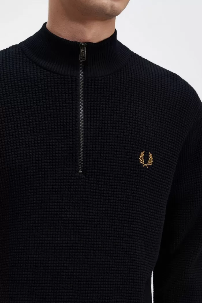 Fred Perry Waffle Stitch Half Zip Men’s Jumper Navy CSQGU3281