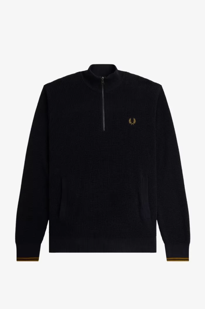 Fred Perry Waffle Stitch Half Zip Men’s Jumper Navy CSQGU3281