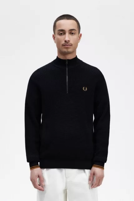 Fred Perry Waffle Stitch Half Zip Men’s Jumper Navy CSQGU3281