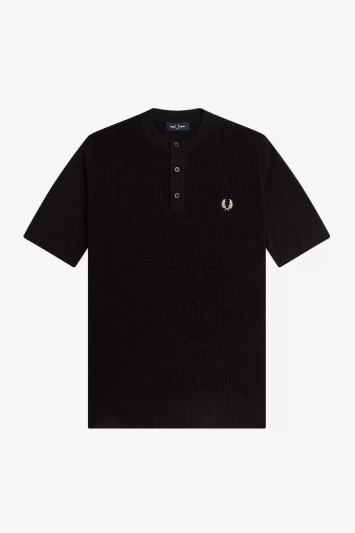 Fred Perry Waffle Stitch Henley Men’s Shirt Black VCAMJ2359