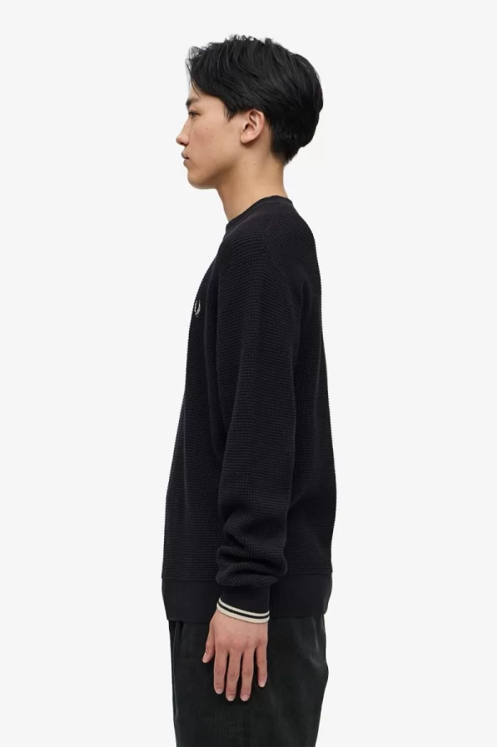 Fred Perry Waffle Stitch Men’s Jumper Black WQVAU5167